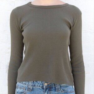 Brandy Melville Olive Green Tori Thermal Long Sleeve Top